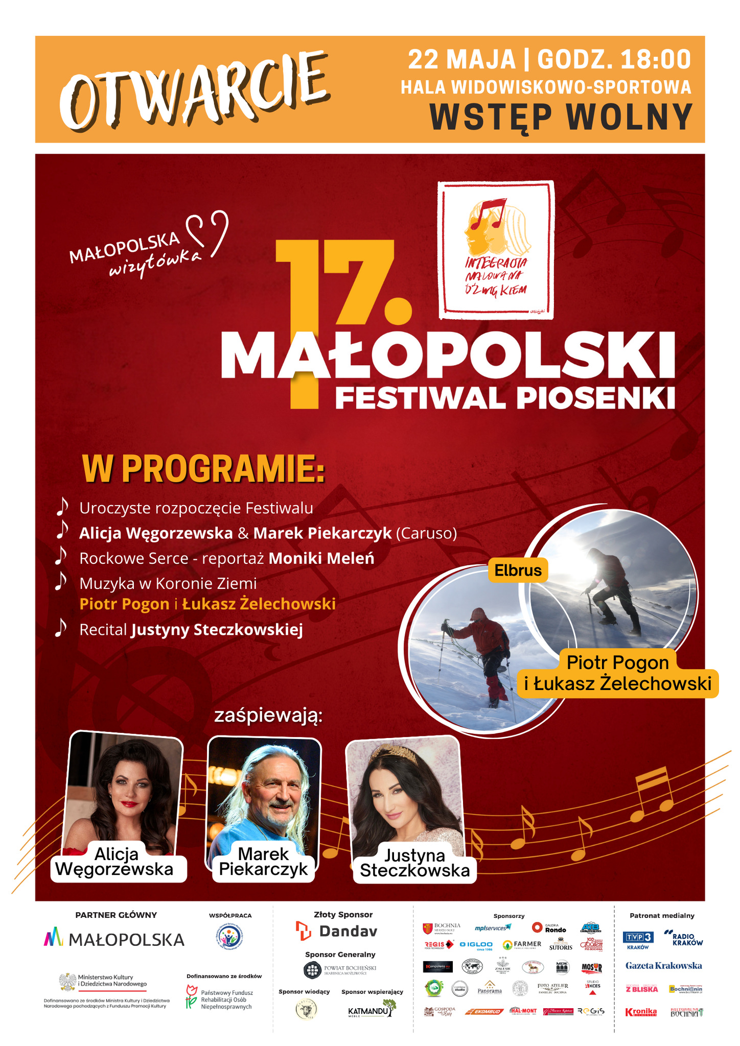 Plakat na rozpoczęcie 17. festuwali piosenki Integracja malowana dźwiękiem