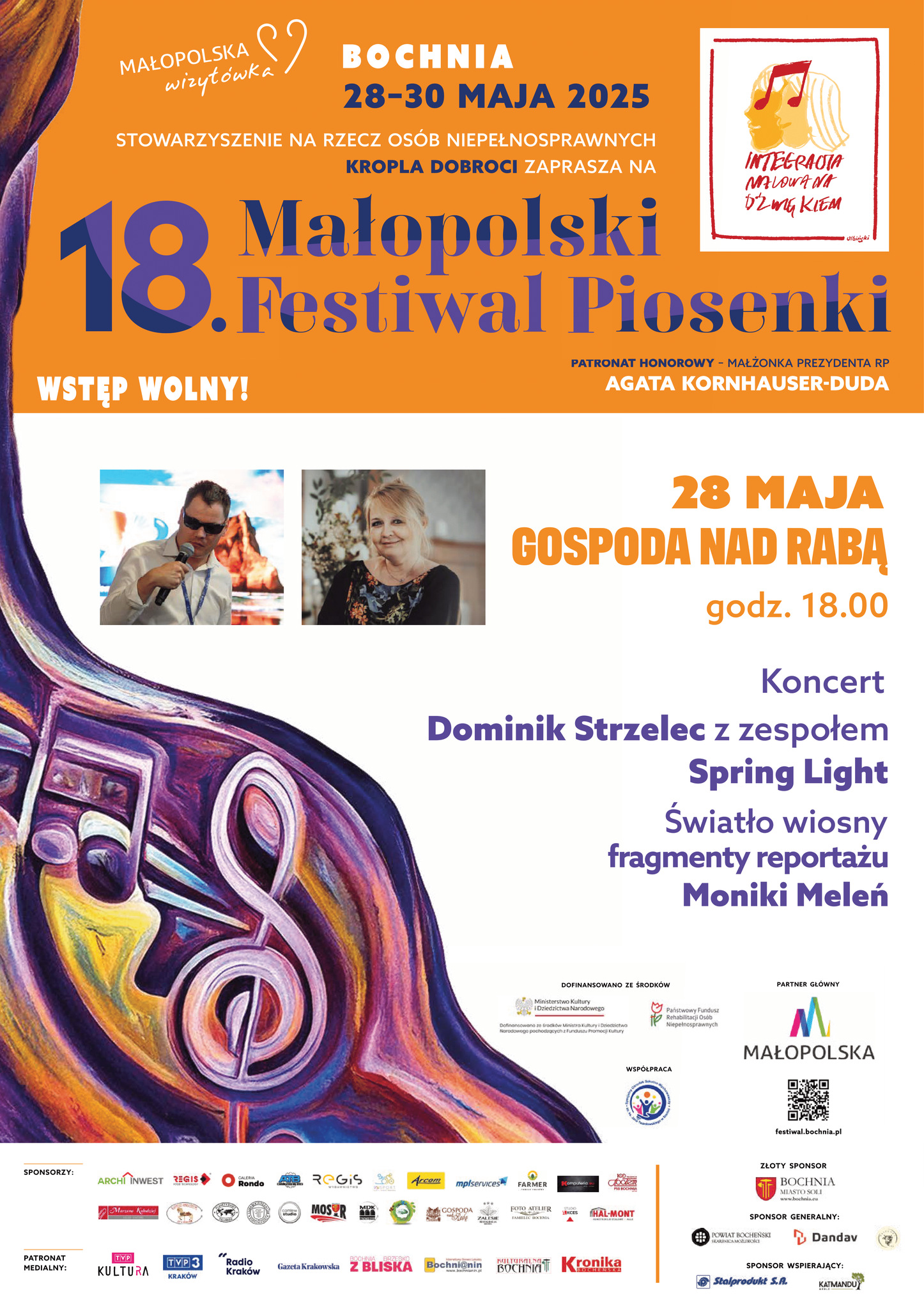 Plakat na rozpoczęcie 18. festiwalu piosenki Integracja malowana dźwiękiem